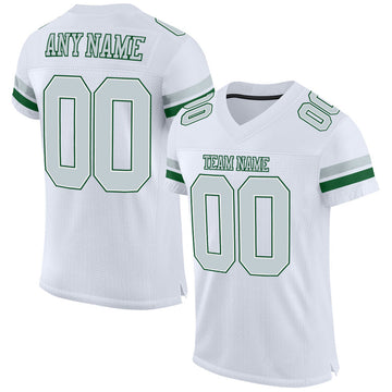 Maxcorners Custom White Silver-Green Mesh Authentic Football Jersey LM2605