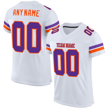 Maxcorners Custom White Purple-Orange Mesh Authentic Football Jersey LM2605