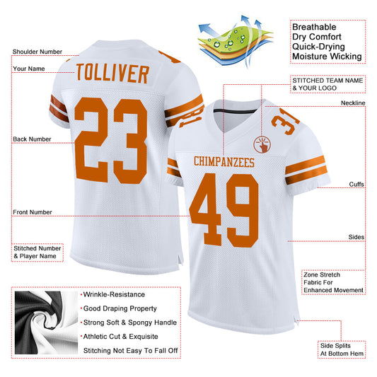 Maxcorners Custom White Texas Orange Mesh Authentic Football Jersey LM2605