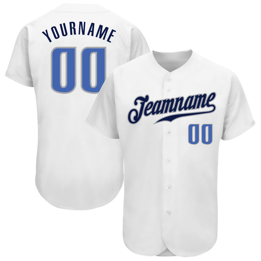 Maxcorners Custom White Blue-Navy Authentic Baseball Jersey LM2605