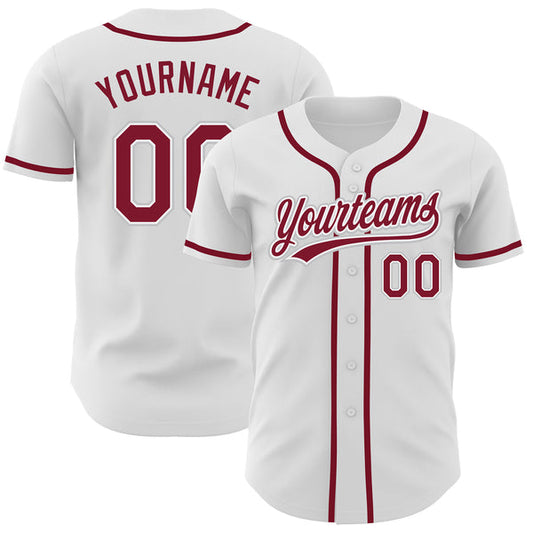 Maxcorners Custom White Crimson-Gray Authentic Baseball Jersey
 LM0609