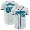 Maxcorners Custom White Teal Pinstripe Teal-Navy Authentic Baseball Jersey LM2605