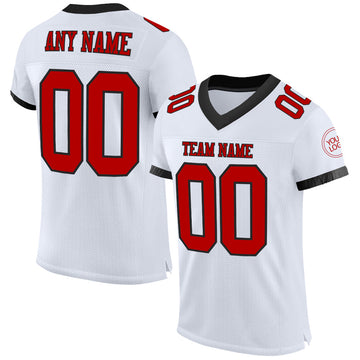Maxcorners Custom White Red-Black Mesh Authentic Classic Football Jersey LM2605