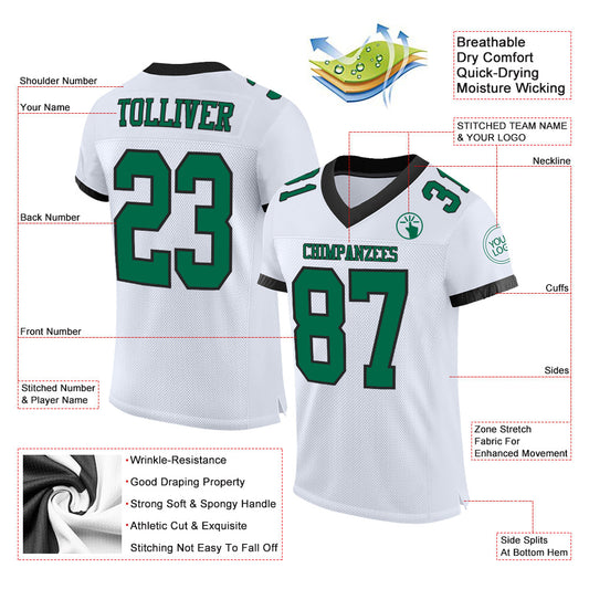 Maxcorners Custom White Kelly Green-Black Mesh Authentic Football Jersey LM2605