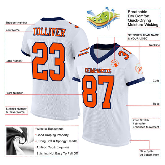 Maxcorners Custom White Orange-Navy Mesh Authentic Football Jersey LM2605