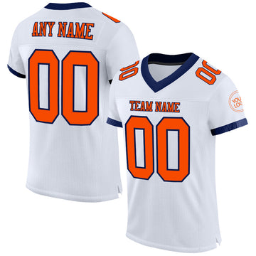 Maxcorners Custom White Orange-Navy Mesh Authentic Football Jersey LM2605