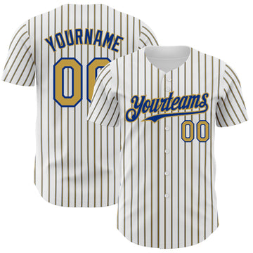 Maxcorners Custom White (Royal Old Gold Pinstripe) Old Gold-Royal Authentic Baseball Jersey LM2605