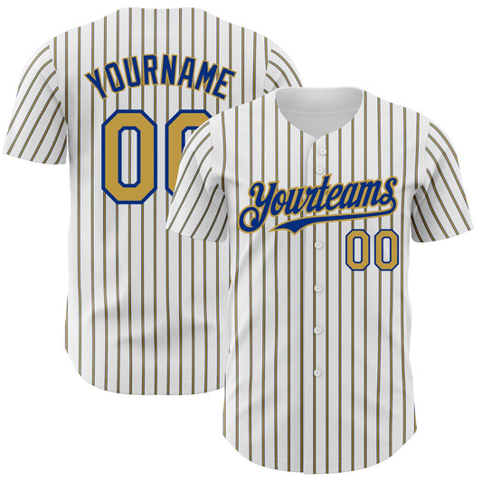 Maxcorners Custom White (Royal Old Gold Pinstripe) Old Gold-Royal Authentic Baseball Jersey LM2605