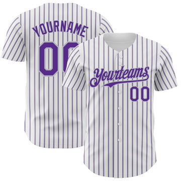 Maxcorners Custom White (Purple Gray Pinstripe) Purple-Gray Authentic Baseball Jersey LM2605