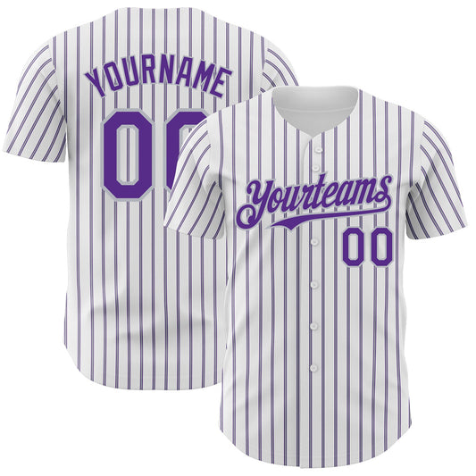 Maxcorners Custom White (Purple Gray Pinstripe) Purple-Gray Authentic Baseball Jersey LM2605