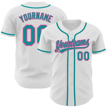 Maxcorners Custom White Teal-Pink Authentic Baseball Jersey LM2605