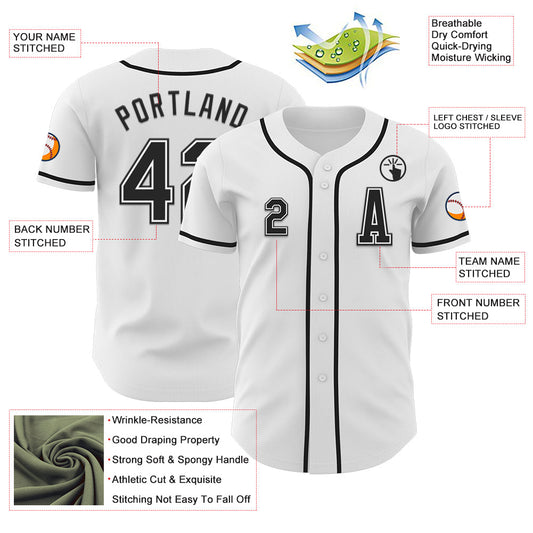 Maxcorners Custom White Black Authentic Baseball Jersey LM2605