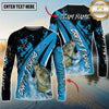 Maxcorners Fishing Blue Black Splash Personalized Name, Team Name 3D Long Sleeve Shirt ( 12 Fish Species)