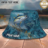 Maxcorners Fishing Aqua Water Scale Personalized Name 3D Bucket Hat (12 Fish Species)