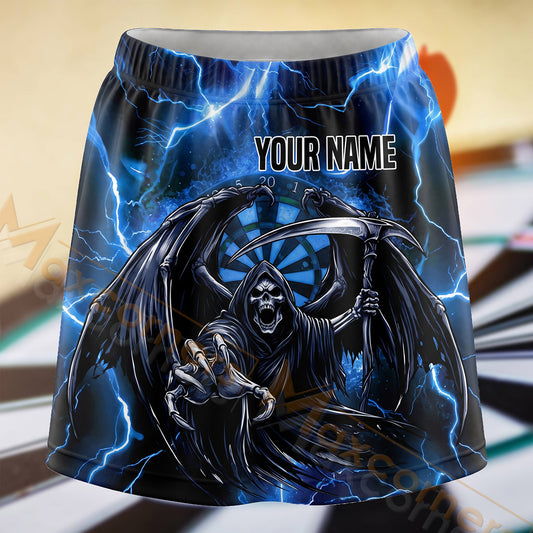 Maxcorners Darts Blue Lightning Grim Reaper Dartboard Personalized 3D Skort, Skirts With Shorts