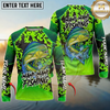 Maxcorners  Fishing Green Camo Scale Personalized Name, Team Name Long Sleeve Shirt (9 Fish Species)
