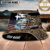 Maxcorners Fishing Camo American Flag Personalized Name 3D Bucket Hat (12 Fish Species)