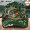Maxcorners Fishing Green Camo Autumn Leaves Rope Personalized 3D Cap (12 Fish Species)
