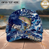 Maxcorners Fishing Blue Hexagon Compass Multi Options Personalized Name 3D Cap (11 Fish Species)