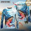 Maxcorners Fishing Blue Water Splash Personalized Name, Team Name 3D Long Sleeve Shirt ( 12 Fish Species)