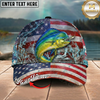 Maxcorners Fishing Patriotic American Flag Water Splash Personalized 3D Cap (12 Fish Species)