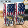 Maxcorners Fishing Tumbler Distressed American Flag Design Personalized Name Tumbler (13 Species)
