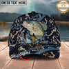 Maxcorners Fishing Black Marble Pattern Personalized Name 3D Cap (12 Fish Species)