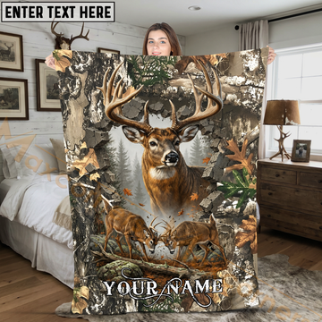Maxcorners Deer Hunting Realtree Woodland Camo Breakthrough Buck Battle Personalized 3D Blanket