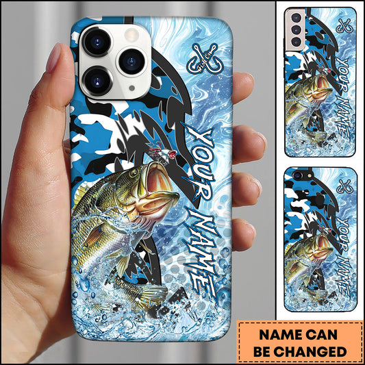 Maxcorners Blue White Camo Graphic Personalized Name Phone Case (13 Fish Species)