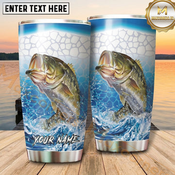 Maxcorners Fishing Tumbler White Aqua Hexagon Splash Design Personalized Name Tumbler (13 Species)