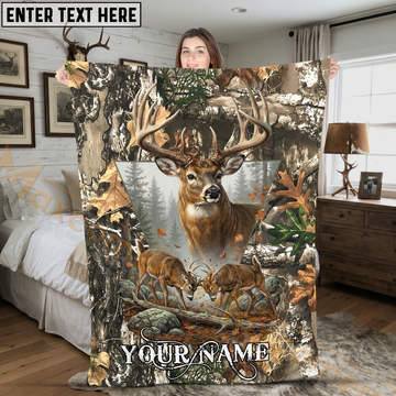 Maxcorners Realtree Woodland Buck Forest Camo Personalized 3D Blanket