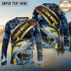 Maxcorners Fishing Honeycomb Water Personalized Name, Team Name Long Sleeve Shirt (9 Fish Species)
