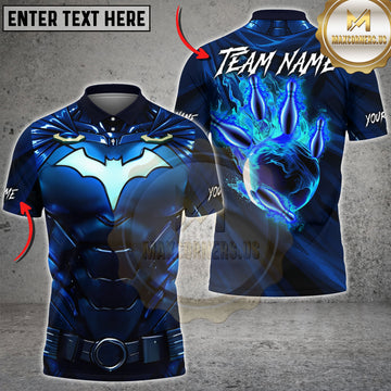 Maxcorners Bowling Midnight Bat Armor Blue Flame Pins Multiple Options Personalized Name, Team Name 3D Shirt