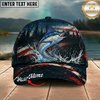 Maxcorners Fishing Patriotic American Flag Splash Personalized 3D Cap (12 Fish Species)