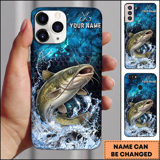 Maxcorners Blue Marble Hexagon Water Splash Personalized Name Phone Case (13 Fish Species)