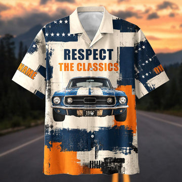 Maxcorners Personalized Respect The Classics 1967 Mustang Hawaiian Shirt - Custom Photo Car Aloha Shirts