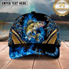 Maxcorners Fishing Blue Flame Gold Accent Personalized Name 3D Shirt (13 Fish Species)