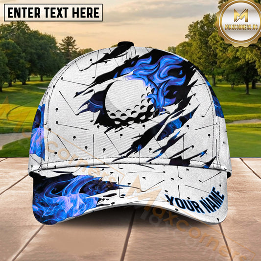 Maxcorners Golf Flaming Golf Ball Torn Surface Effect Personalized Name 3D Classic Cap
