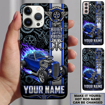 Maxcorners Hot Rod T Bucket Built With Pride Blue Roadster Gears Purple Flames Personalized Phone Case