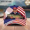 Maxcorners Fishing Patriotic Flag Angler Personalized Name 3D Cap (12 Fish Species)