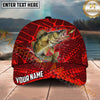 Maxcorners Fishing Red Geometric Splash Pattern Personalized Name 3D Cap (12 Fish Species)