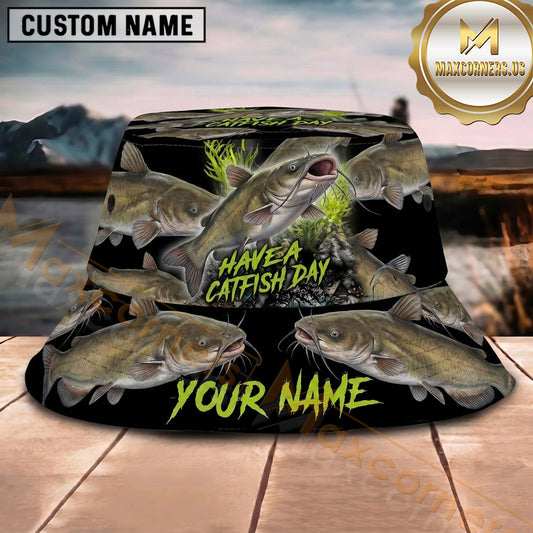 Maxcorners Fishing Blue Yellow Sport Water Splash Personalized 3D Bucket Hat (13 Fish Species)
