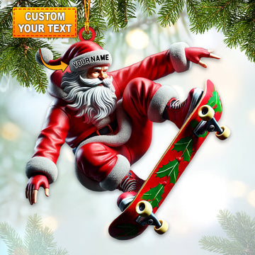 Maxcorners Custom Name Skating Santa Ornament, Skateboarding Ornament, Skating Lover Christmas Gift 2D Flat LM2211