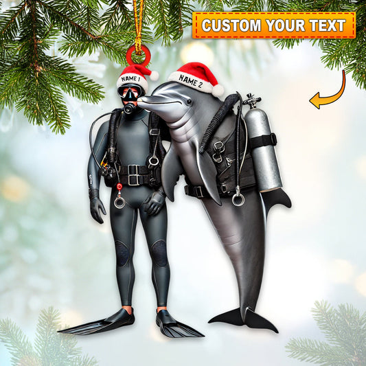 Maxcorners Diver And Dolphin Home Decor Christmas Ornament, Personalized Ornament 2D Flat LM2211