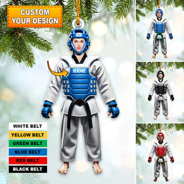 Maxcorners Custom Name and Face Taekwondo Ornament, Taekwondo Christmas Gift 2D Flat LM2211