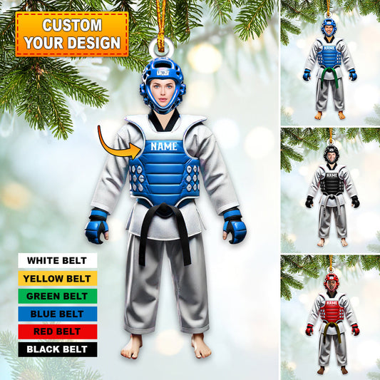 Maxcorners Custom Name and Face Taekwondo Ornament, Taekwondo Christmas Gift 2D Flat LM2211