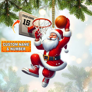 Maxcorners Custom Name and Number Basketball Santa Ornament, Basketball Lover Christmas Gift 2D Flat LM2211