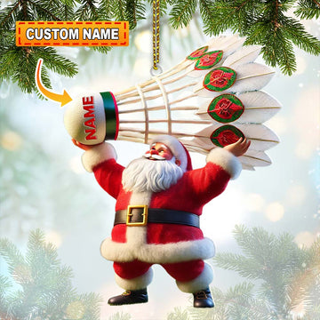 Maxcorners Custom Name Santa Badminton Ornament, Christmas Gift for Badminton Lover 2D Flat LM2111