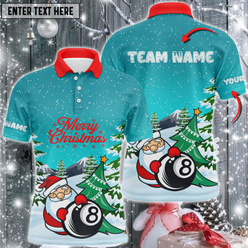 Maxcorners Funny Christmas Santa And 8 Ball Pool Personalized Name 3D Shirt
