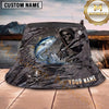 Maxcorners Fishing Blue Water Camo Fishing Illustration Personalized Name 3D Bucket Hat (13 Fish Species)
